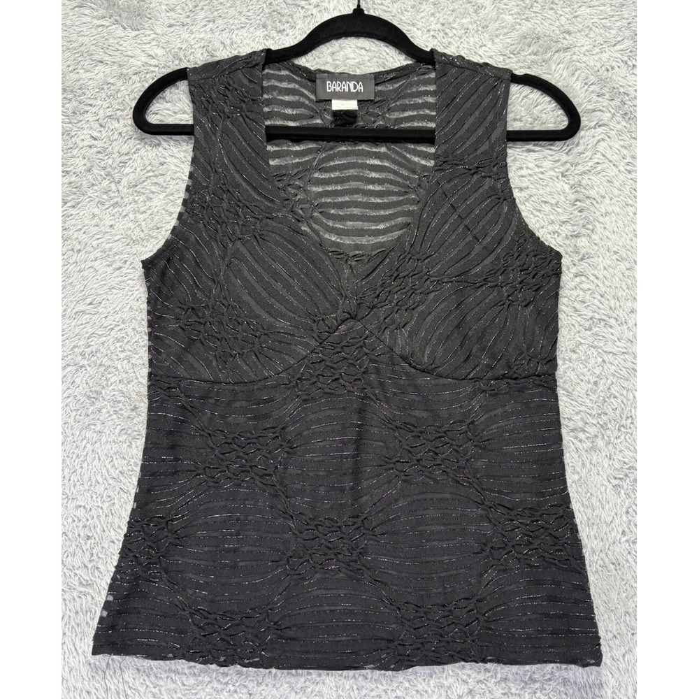 VTG Baranda Womens S Black Sheer Glitter Babydoll Tank Top Y2K 90s Fairy Grunge